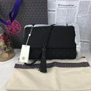 NEW Tory Burch FLEMING CONVERTIBLE SHOULDER BAG in black Authentic